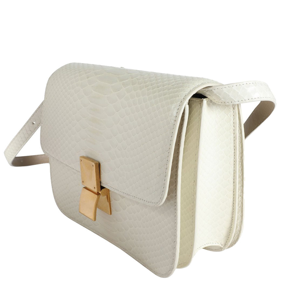 

Celine White Python Leather Classic Box Medium Bag