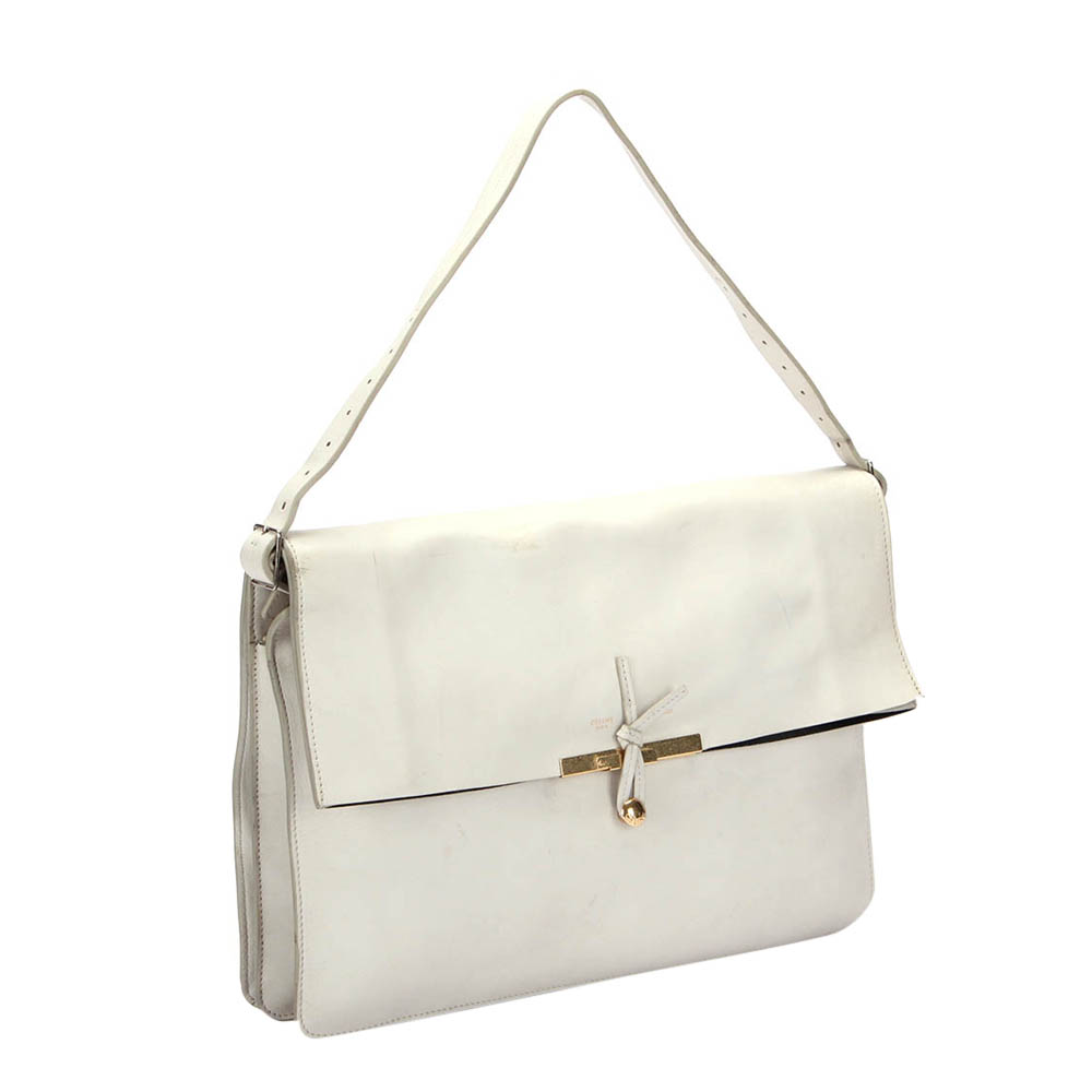 

Celine White Leather Foldover Clasp Shoulder Bag