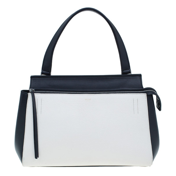 Pre Owned Celine Cream and Black Calfskin Small Edge Top Handle Bag