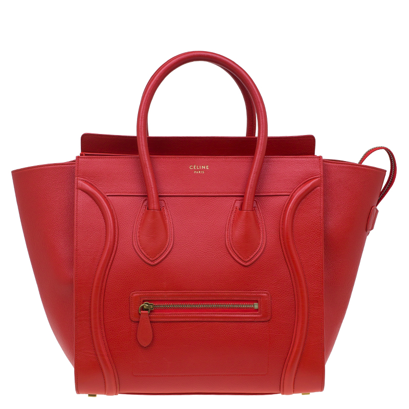 Pre Owned Celine Vermillion Calfskin Leather Mini Luggage Tote