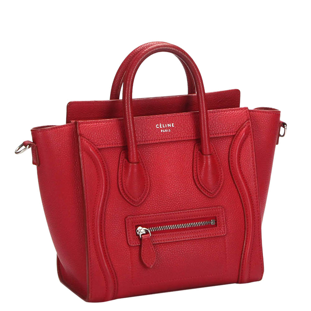 

Celine Red Leather Nano Luggage Tote Bag