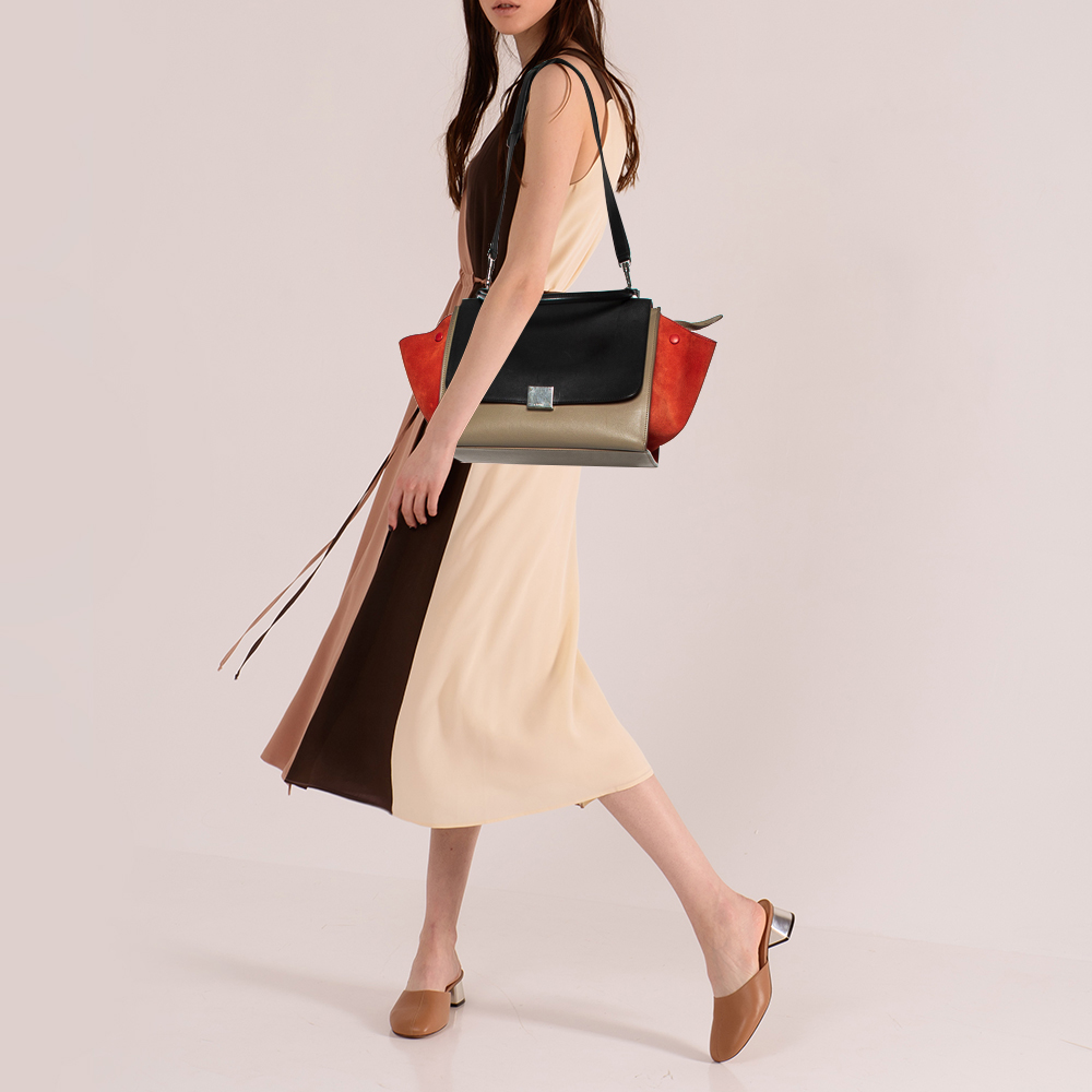

Celine Tricolor Leather and Suede Medium Trapeze Bag, Multicolor