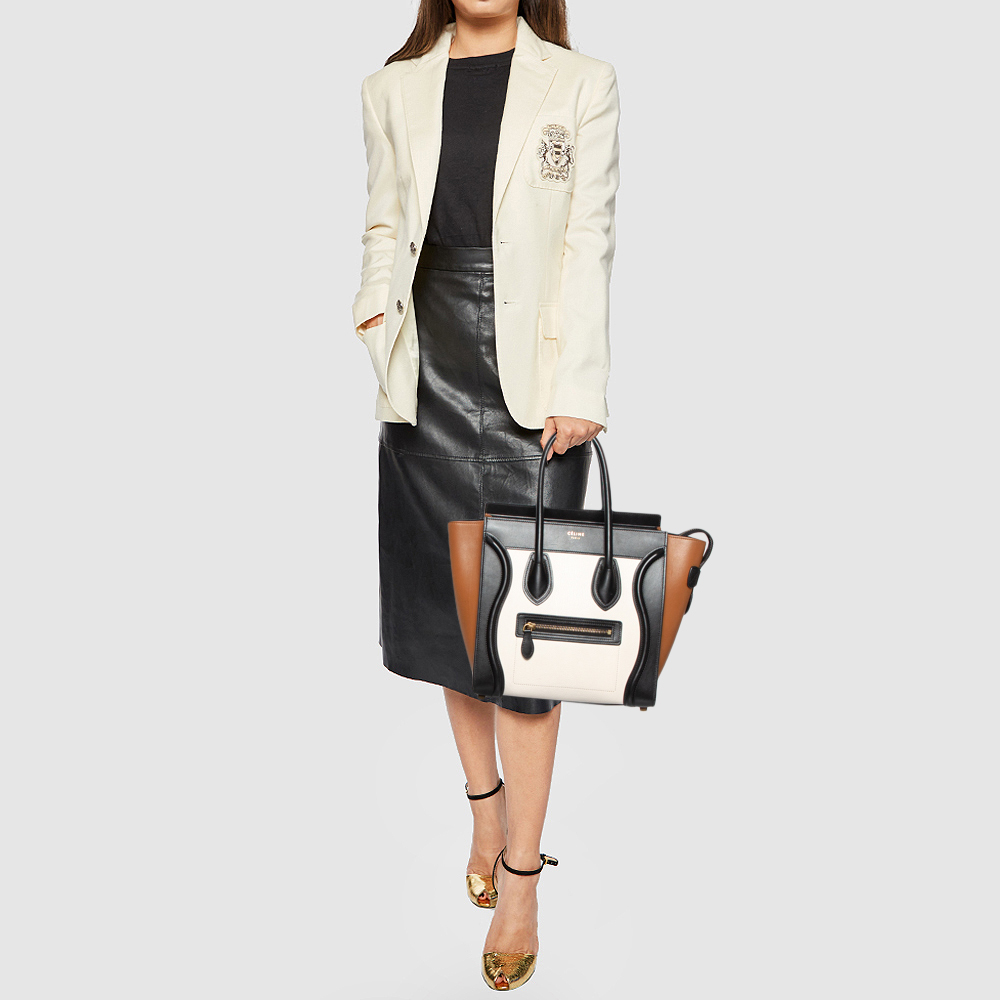 

Celine Tricolor Leather Micro Luggage Tote, White