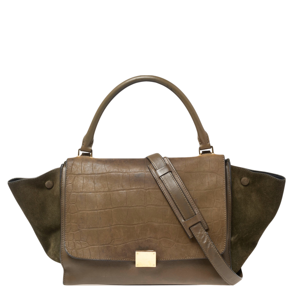 

Celine Tri Color Leather and Suede Medium Trapeze Top Handle Bag, Multicolor