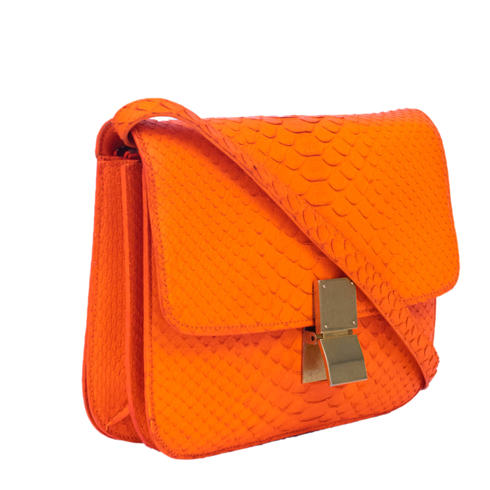 

Celine Orange Python Leather Classic Box Shoulder Bag