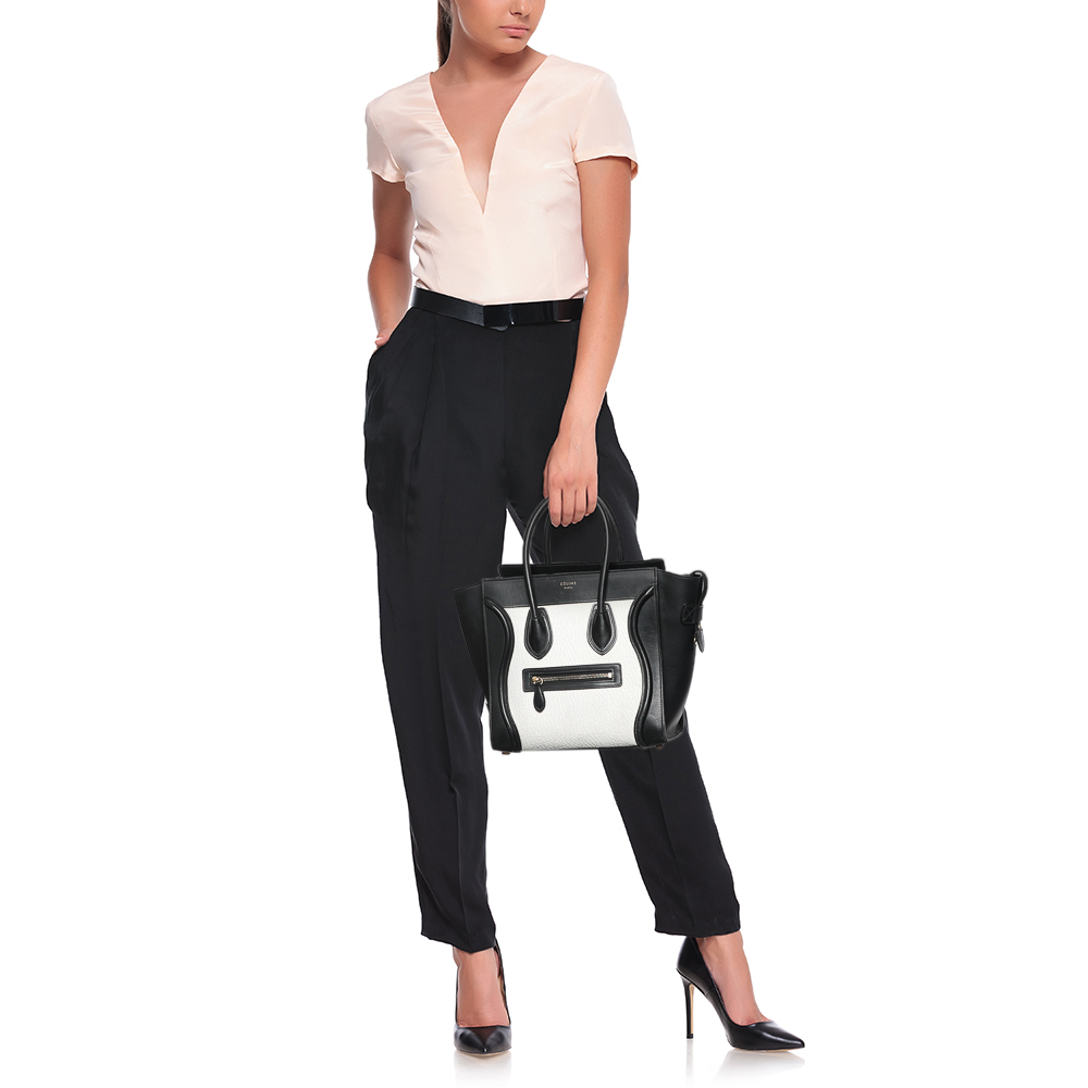

Celine Black/White Leather Micro Luggage Tote