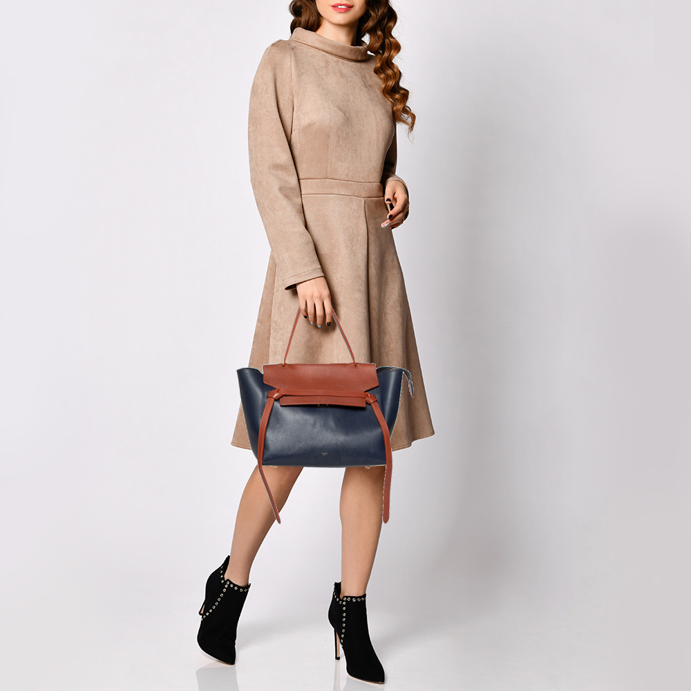 

Celine Blue/Brown Leather Small Belt Top Handle Bag