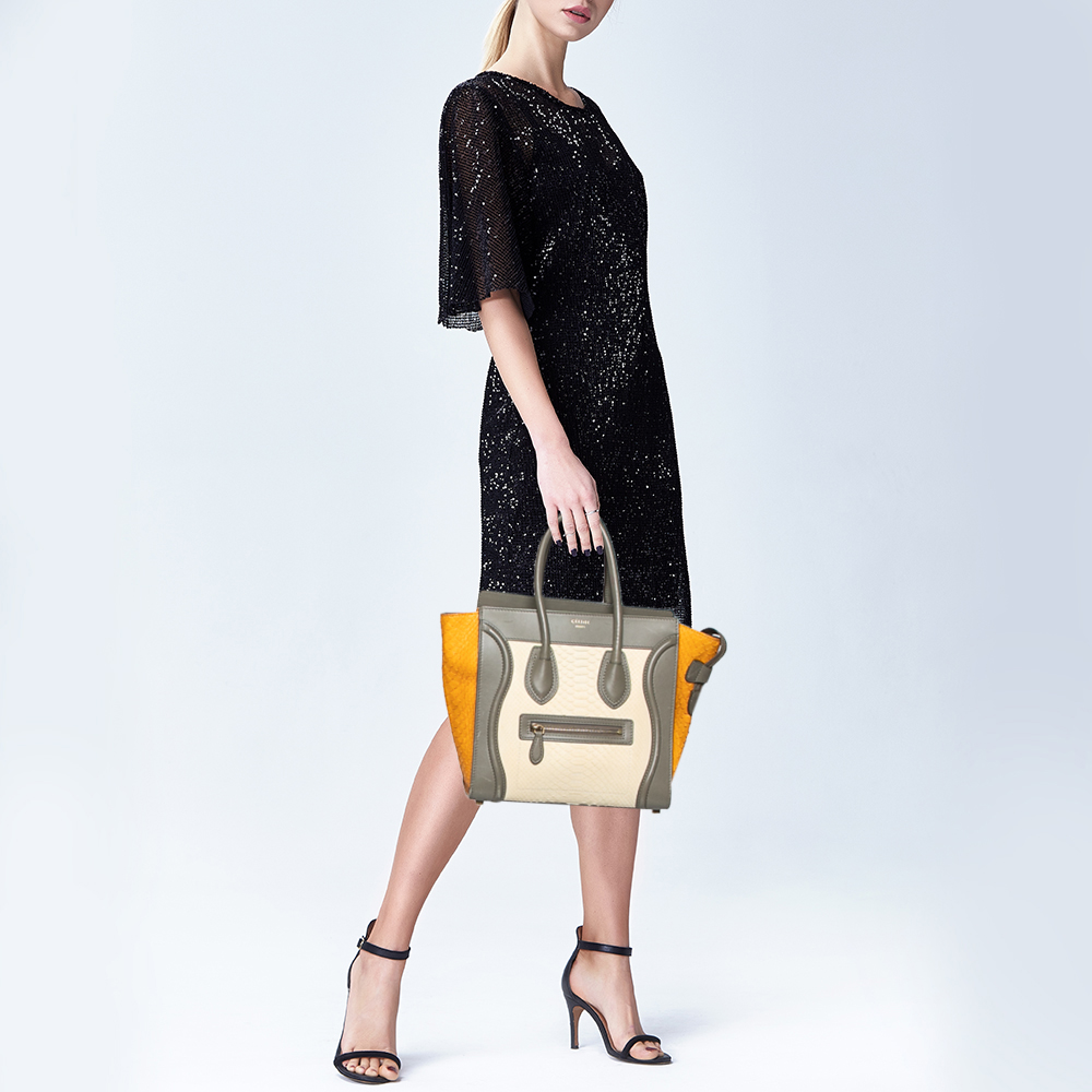 

Celine Tri Color Python and Leather Micro Luggage Tote, Multicolor
