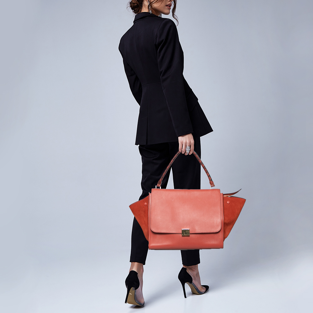 

Celine Red Leather and Suede Large Trapeze Top Handle Bag