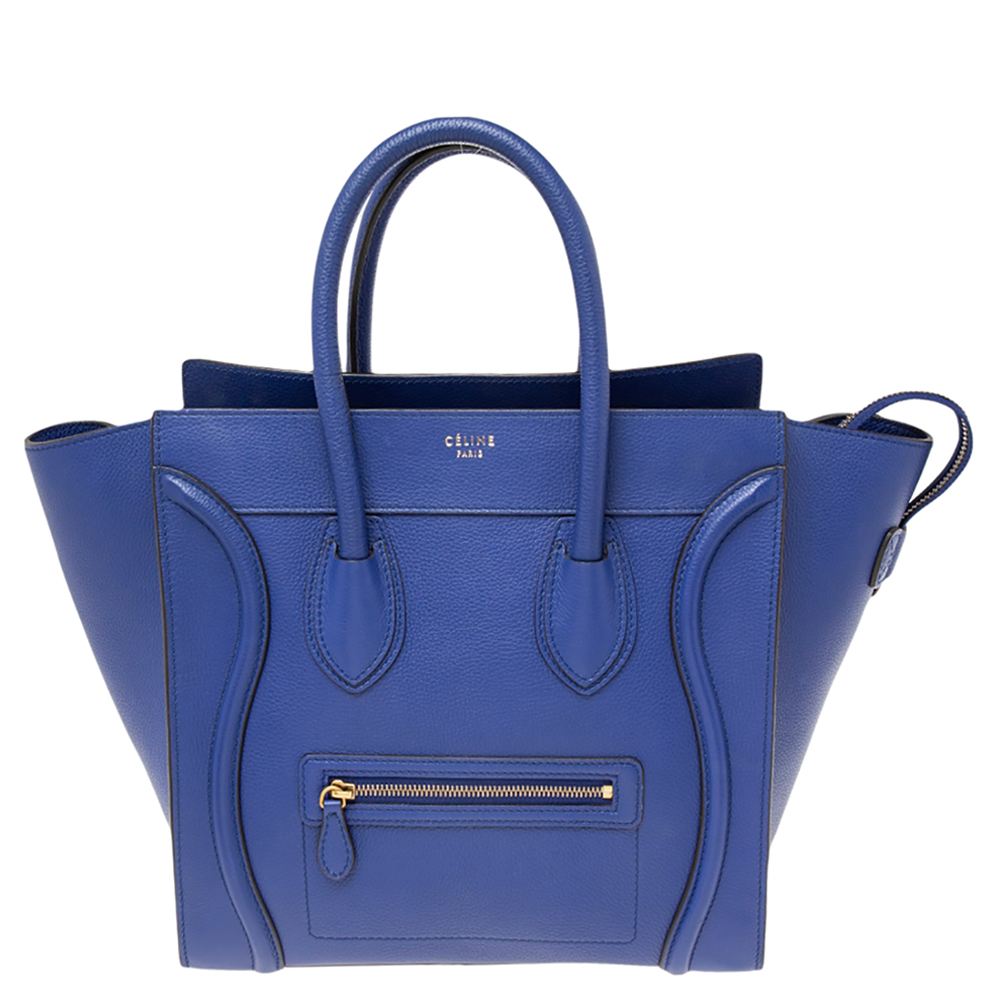 Pre-owned Celine Blue Leather Mini Luggage Tote | ModeSens