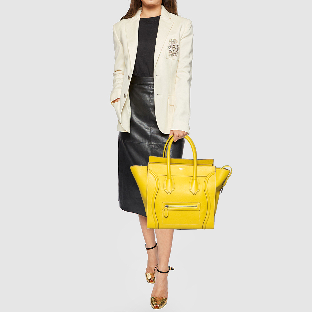 

Celine Yellow Leather Mini Luggage Tote