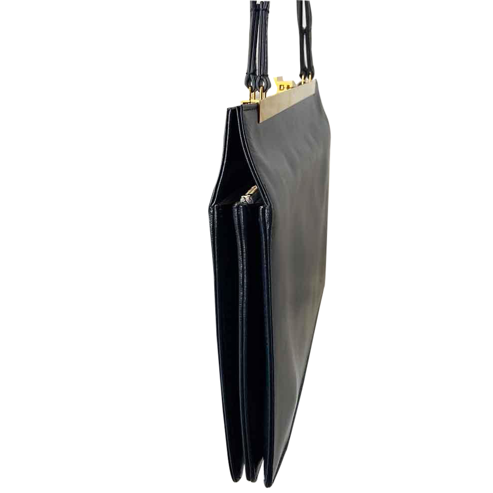 

Celine Black Leather Medium Clasp Top Handle Bag