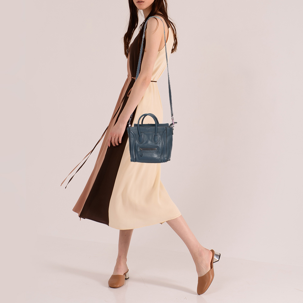 

Céline Blue Leather Nano Luggage Tote