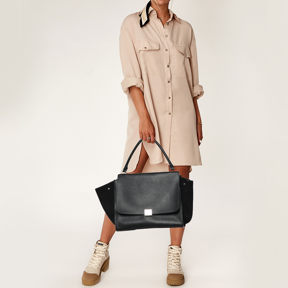 

Celine Black Leather and Suede Large Trapeze Top Handle Bag