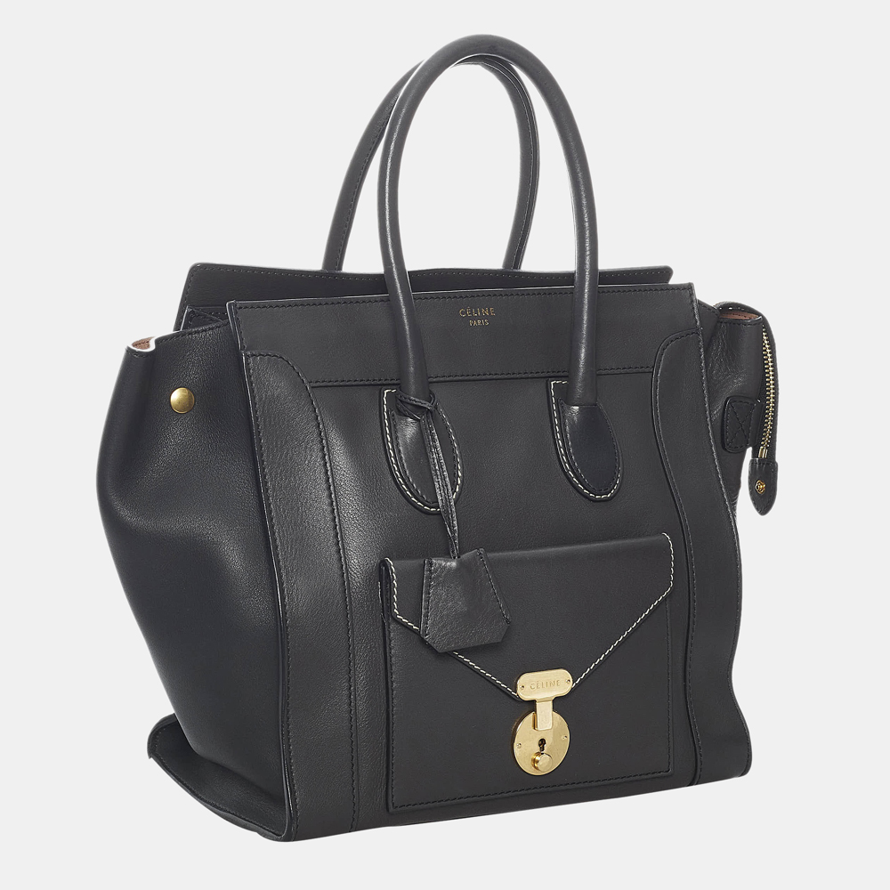 

Celine Black Leather Envelope Luggage Tote Bag