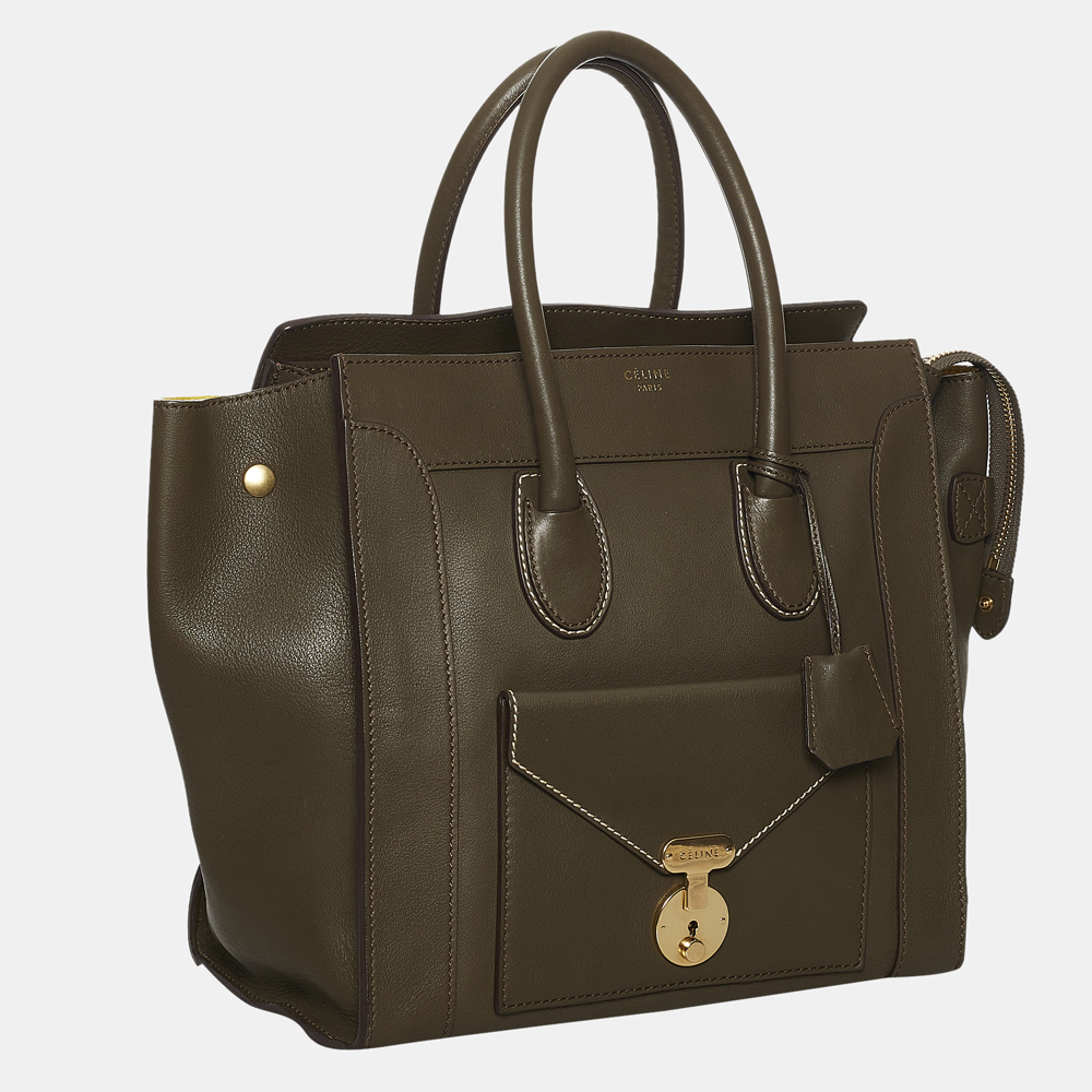 

Celine Brown Leather Envelope Luggage Tote Bag, Green