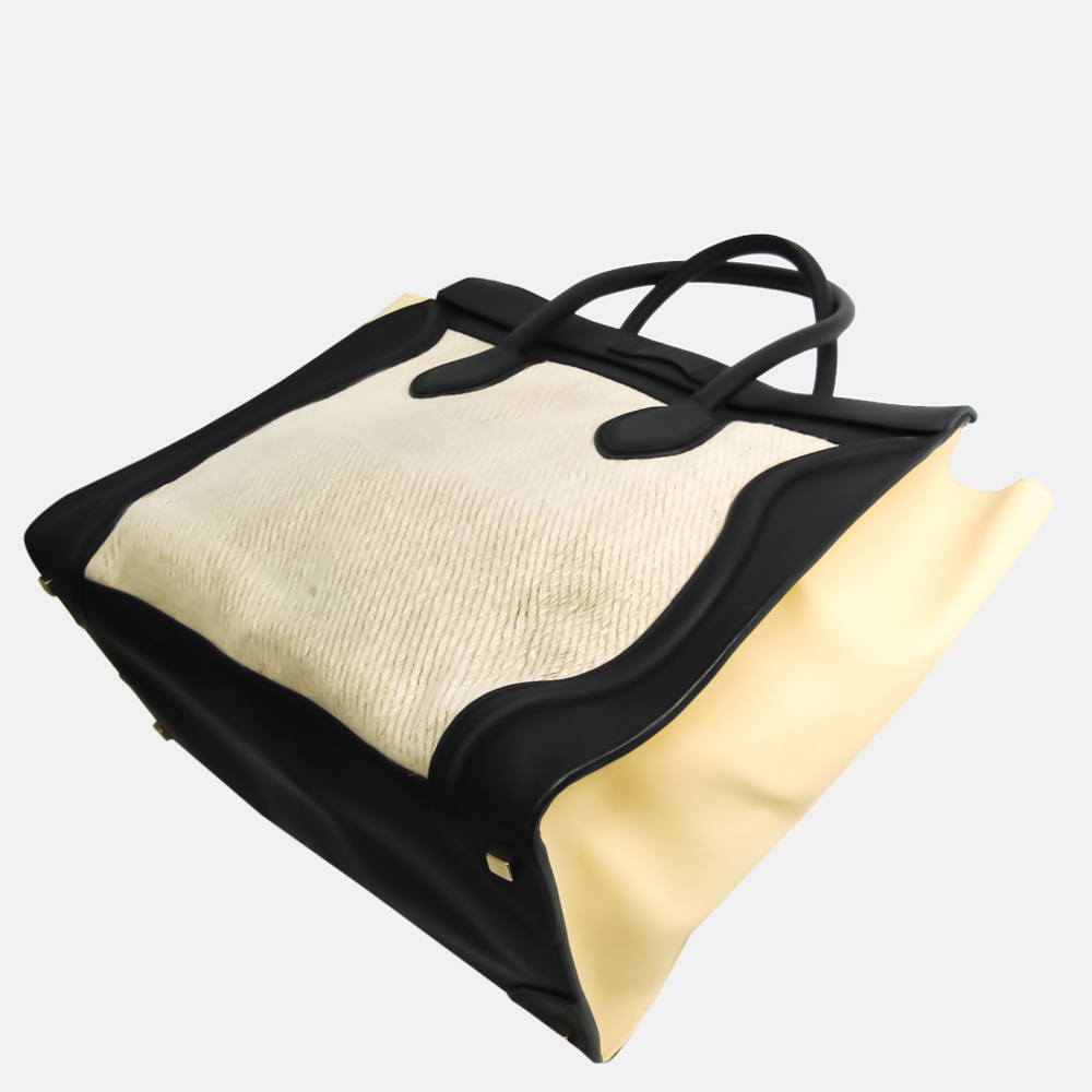 

Celine Back/Beige Leather Wool Luggage Tote Bag