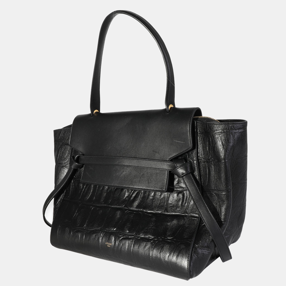 

Celine Black Crocodile Embossed Leather Small Belt Bag