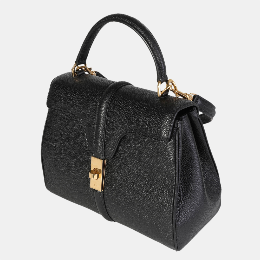 

Celine Black Calfskin Leather Grained 16 Top Handle Bag