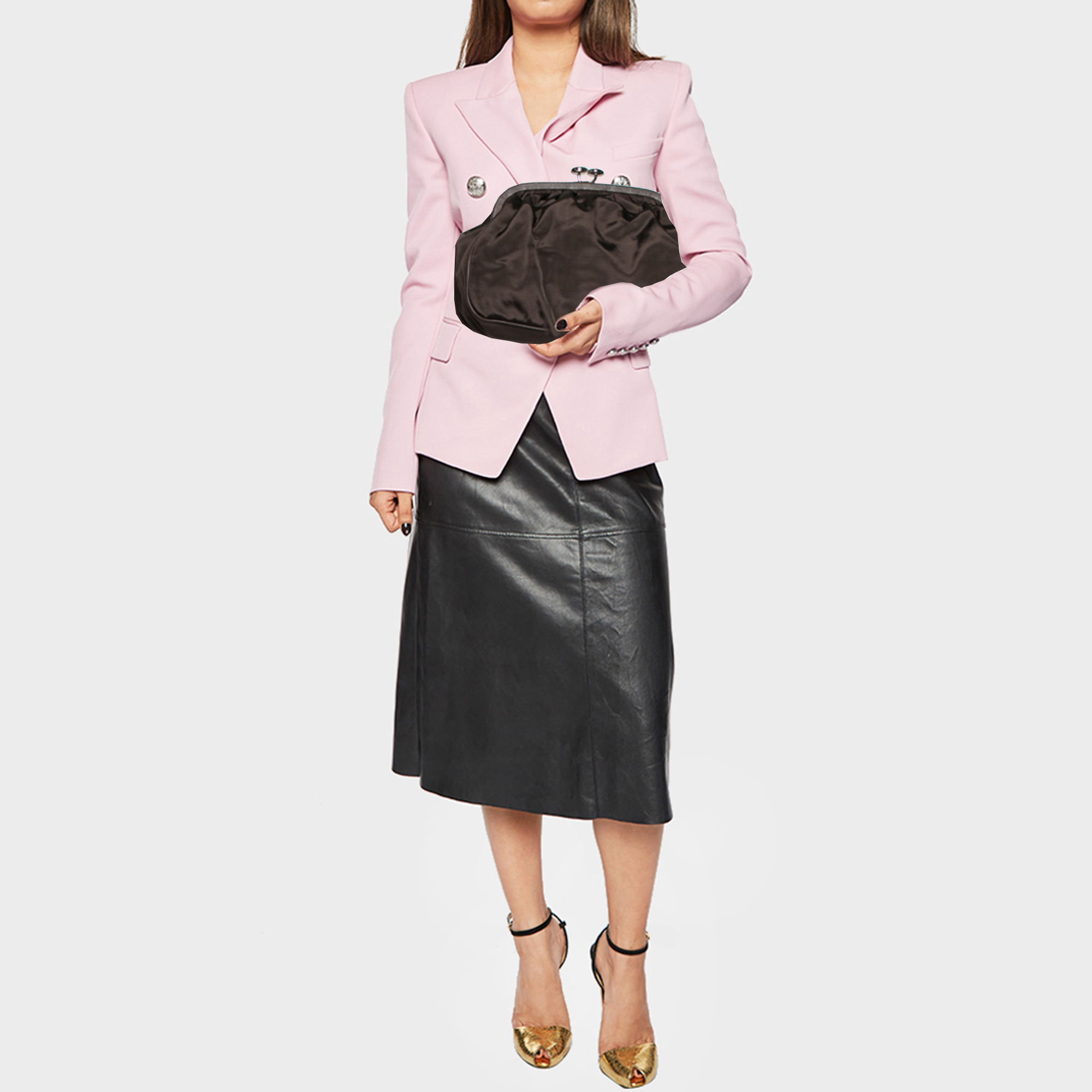 

Celine Brown Fabric Kiss Lock Frame Clutch