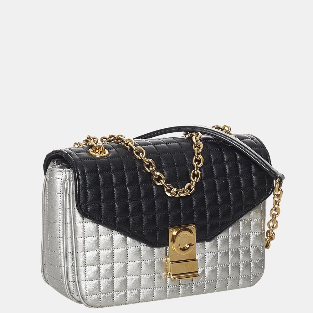 

Celine Black/Silver Bicolor C Quilted Leather Shoulder Bag