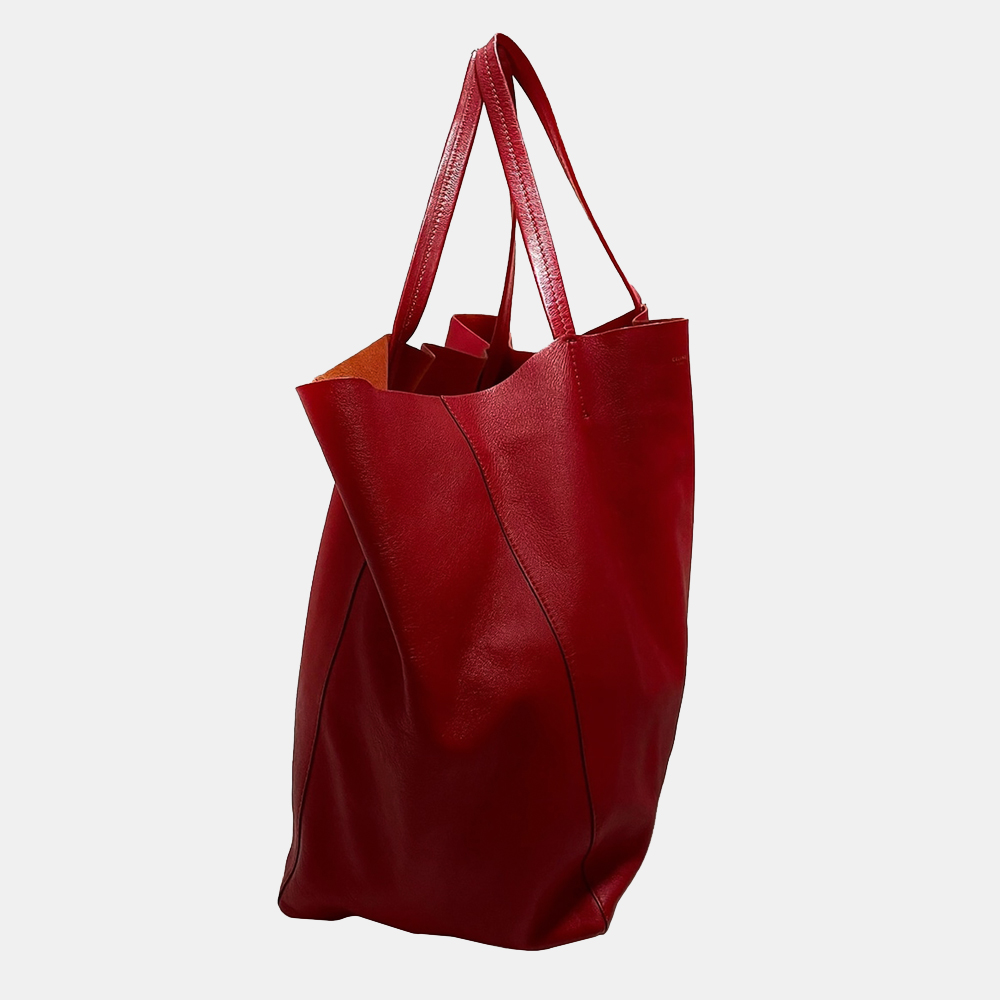 

Celine Red Horizontal Cabas Leather Tote Bag