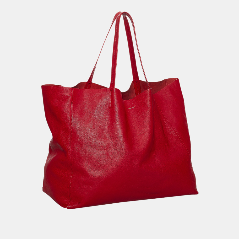 

Celine Red Horizontal Cabas Leather Tote Bag