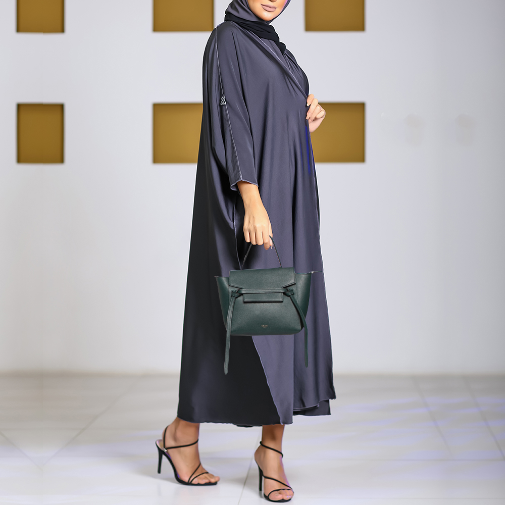 

Celine Green Grained Leather Nano Belt Top Handle Bag
