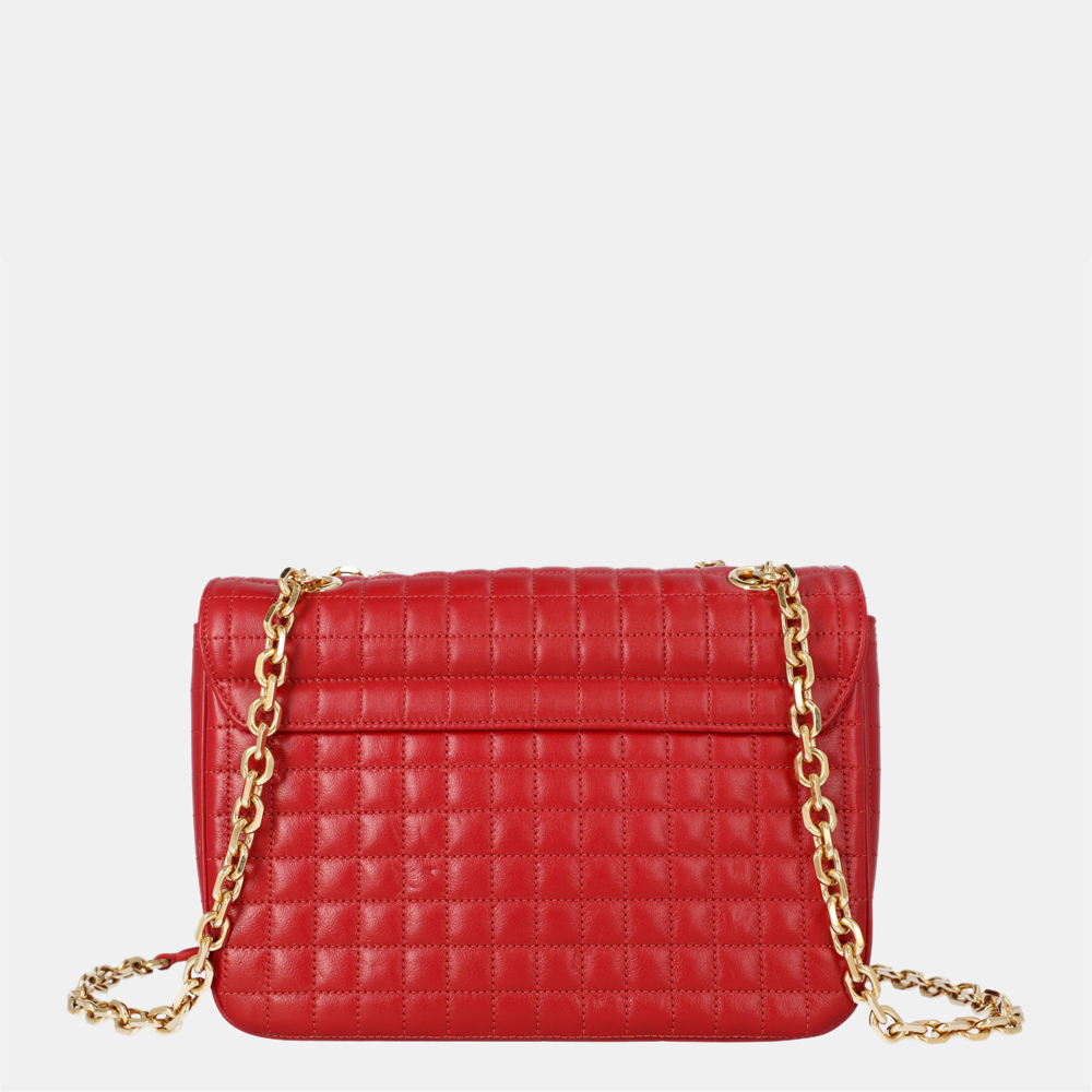 

Celine Red Natural Calfskin Leather Medium Quilted C Bag