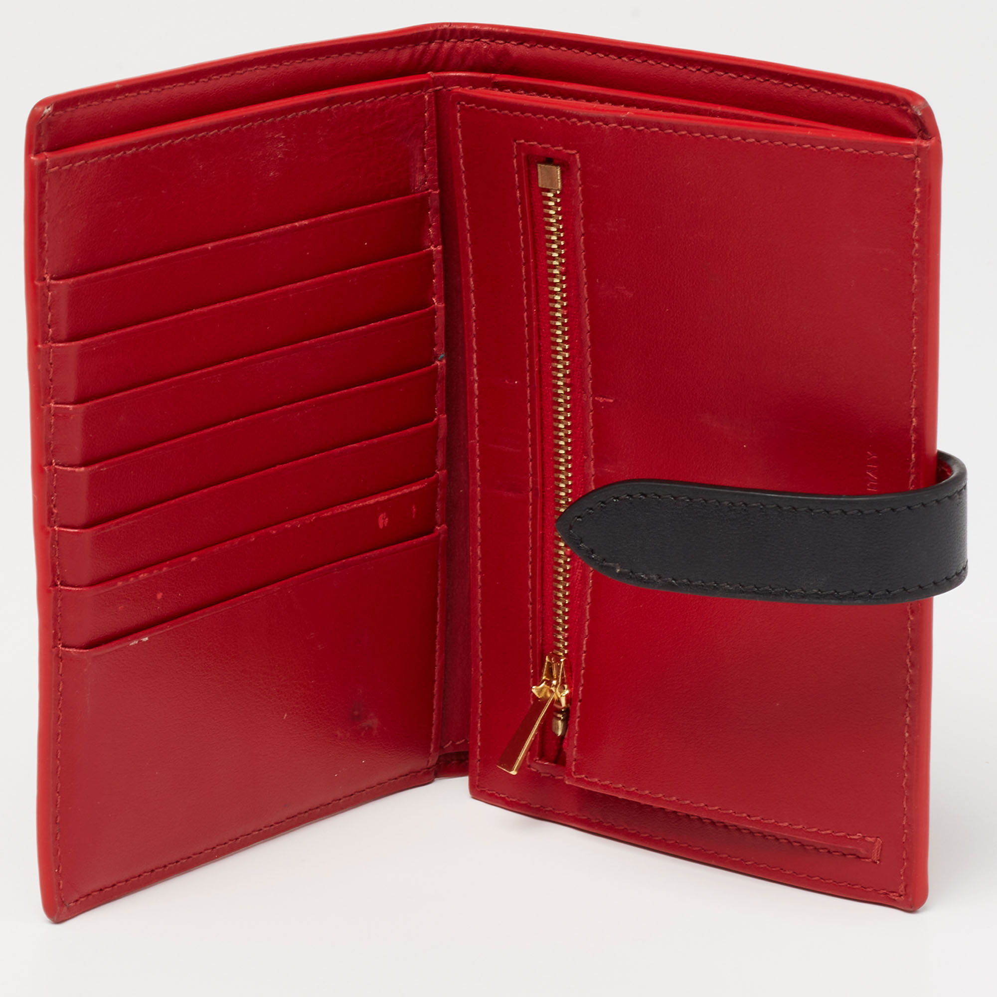 

Celine Red/Black Grained Leather Multifunction Strap Wallet