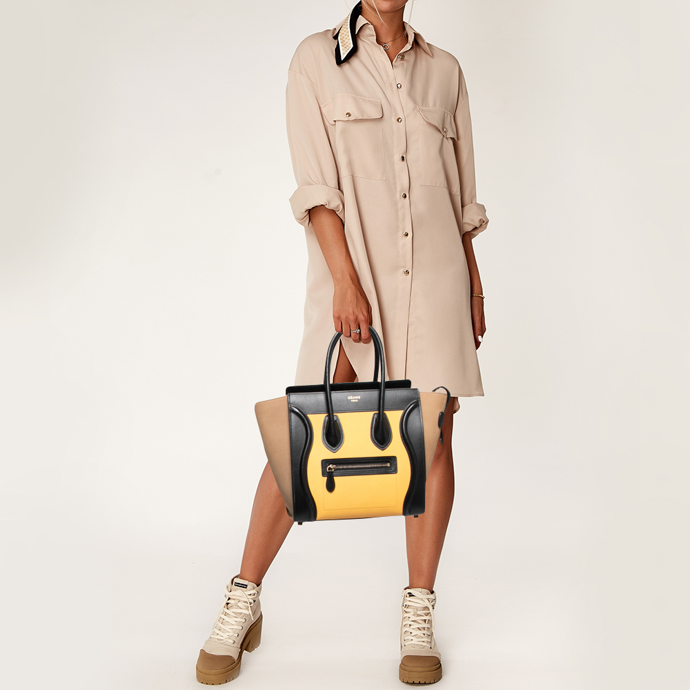 

Celine Tri Color Leather Micro Luggage Tote, Yellow