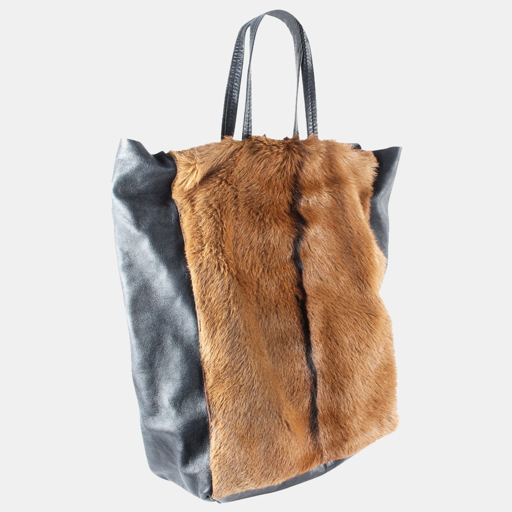 

Céline Beige/Black Fur and Leather Vertical Cabas Tote Bag