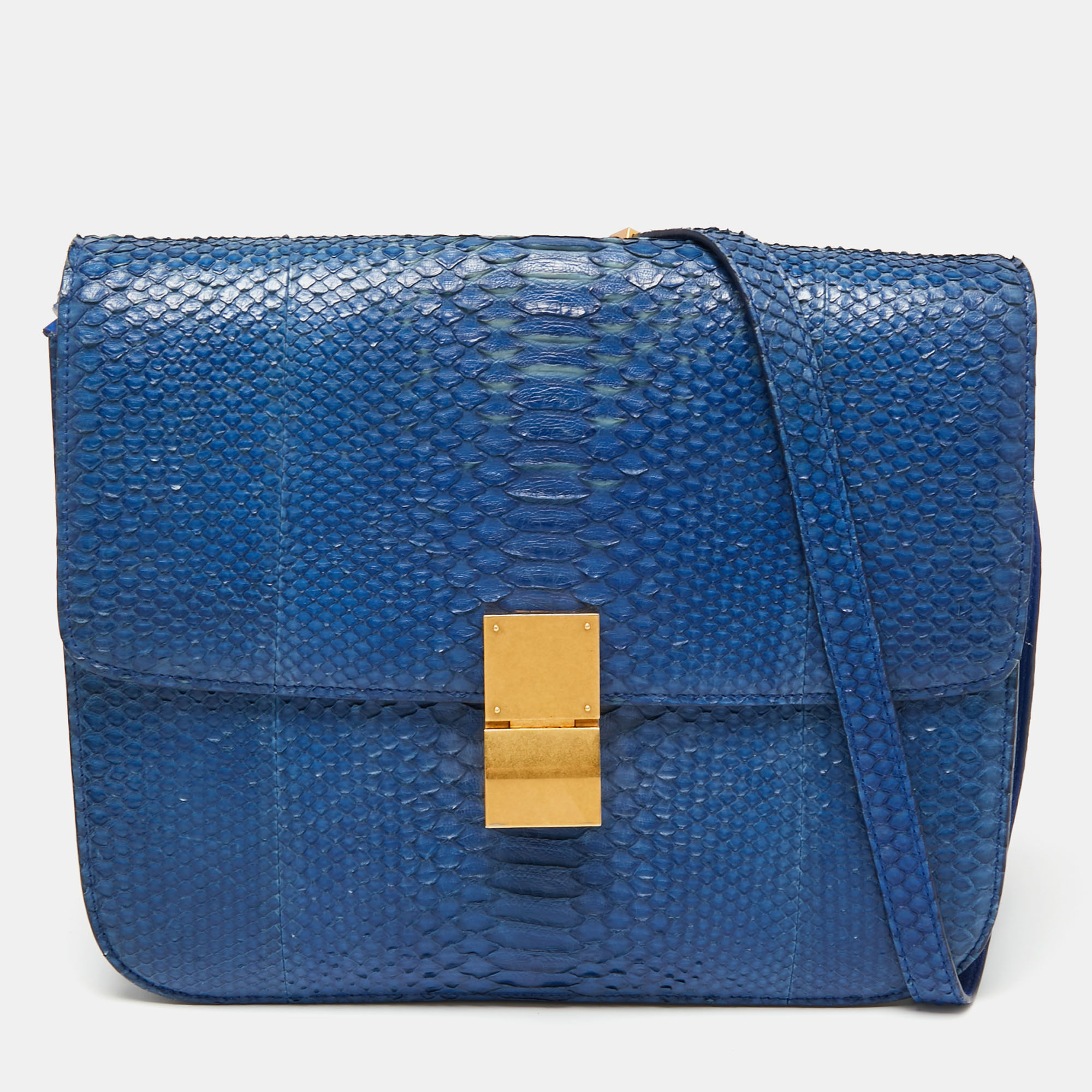 Pre-owned Celine Blue Python Large Classic Box Shoulder Bag