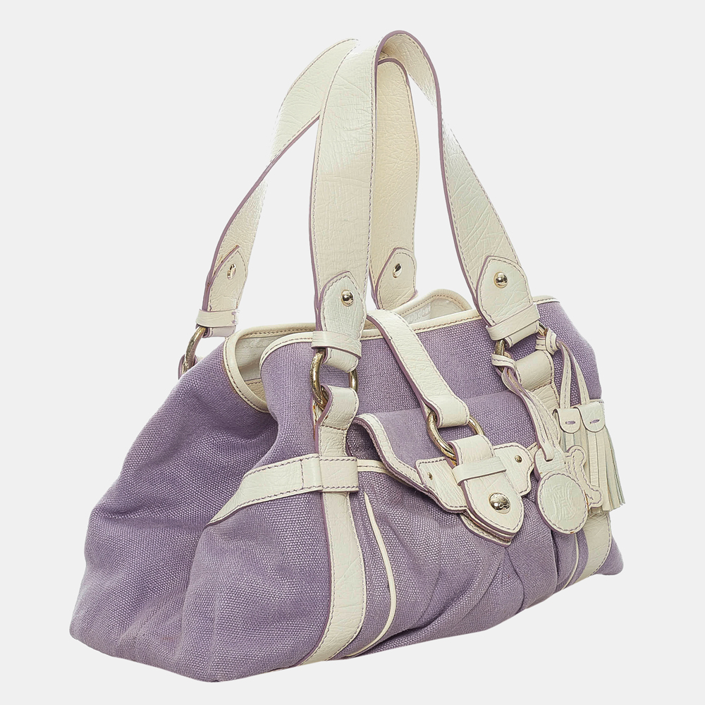 

Celine White/Purple Canvas Satchel