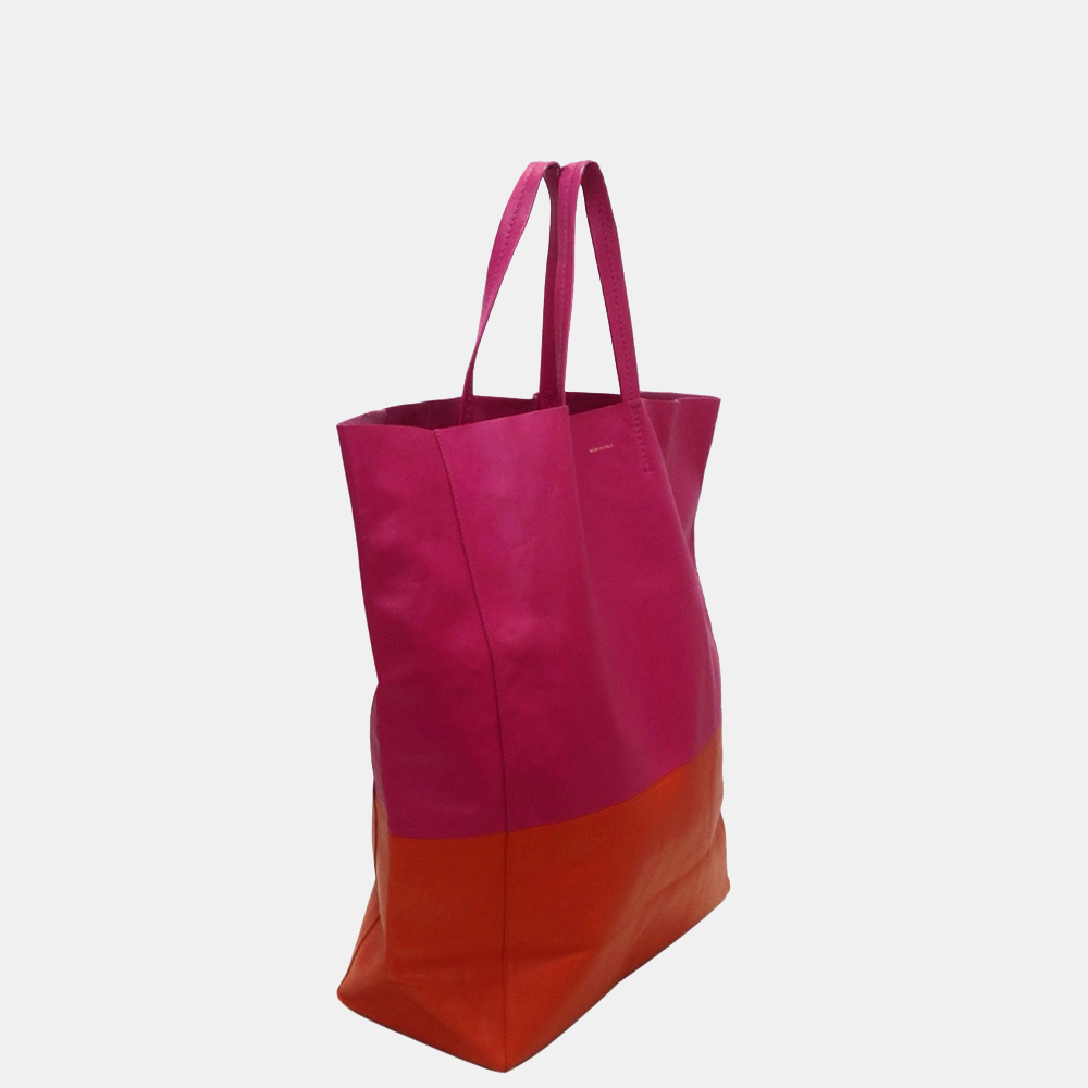 

Celine Orange/Pink Vertical Bi-Cabas Leather Tote Bag