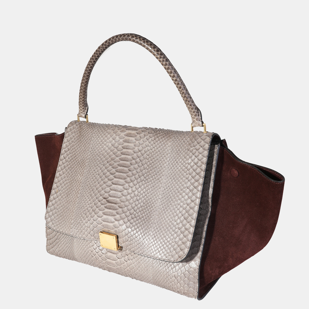 

Celine Grey/Burgundy Python/Suede Medium Trapeze Top Handle Bag
