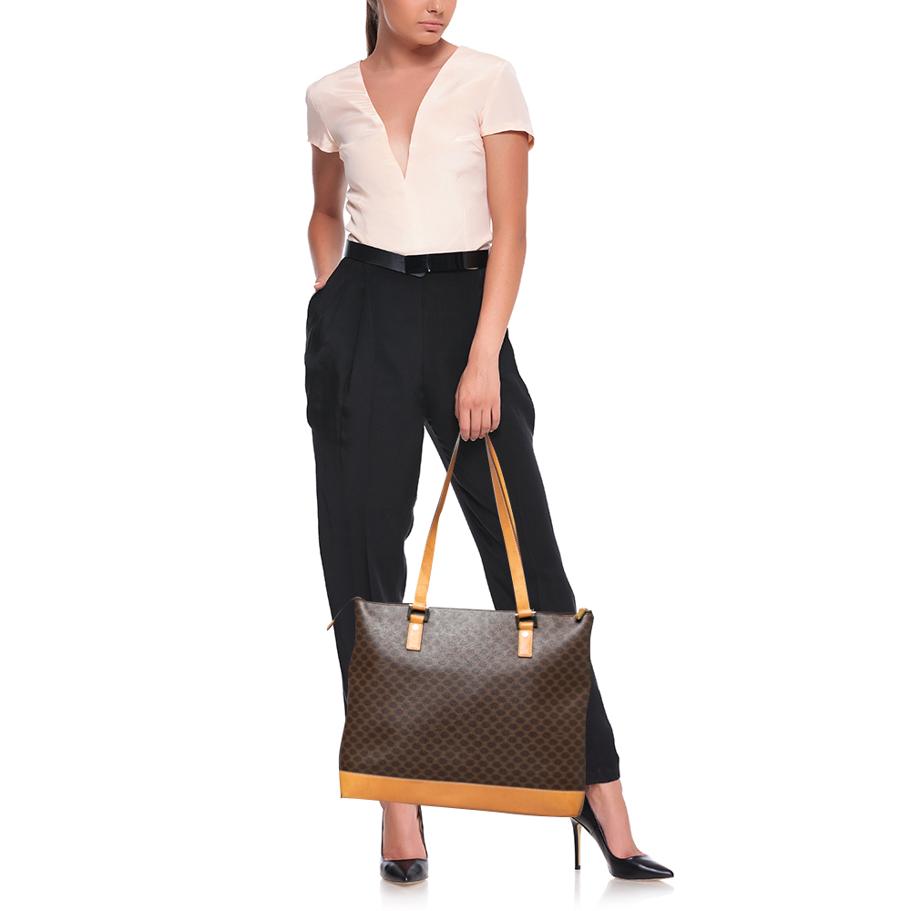 

Celine Brown Macadam Coated Canvas And Leather Vintage Tote