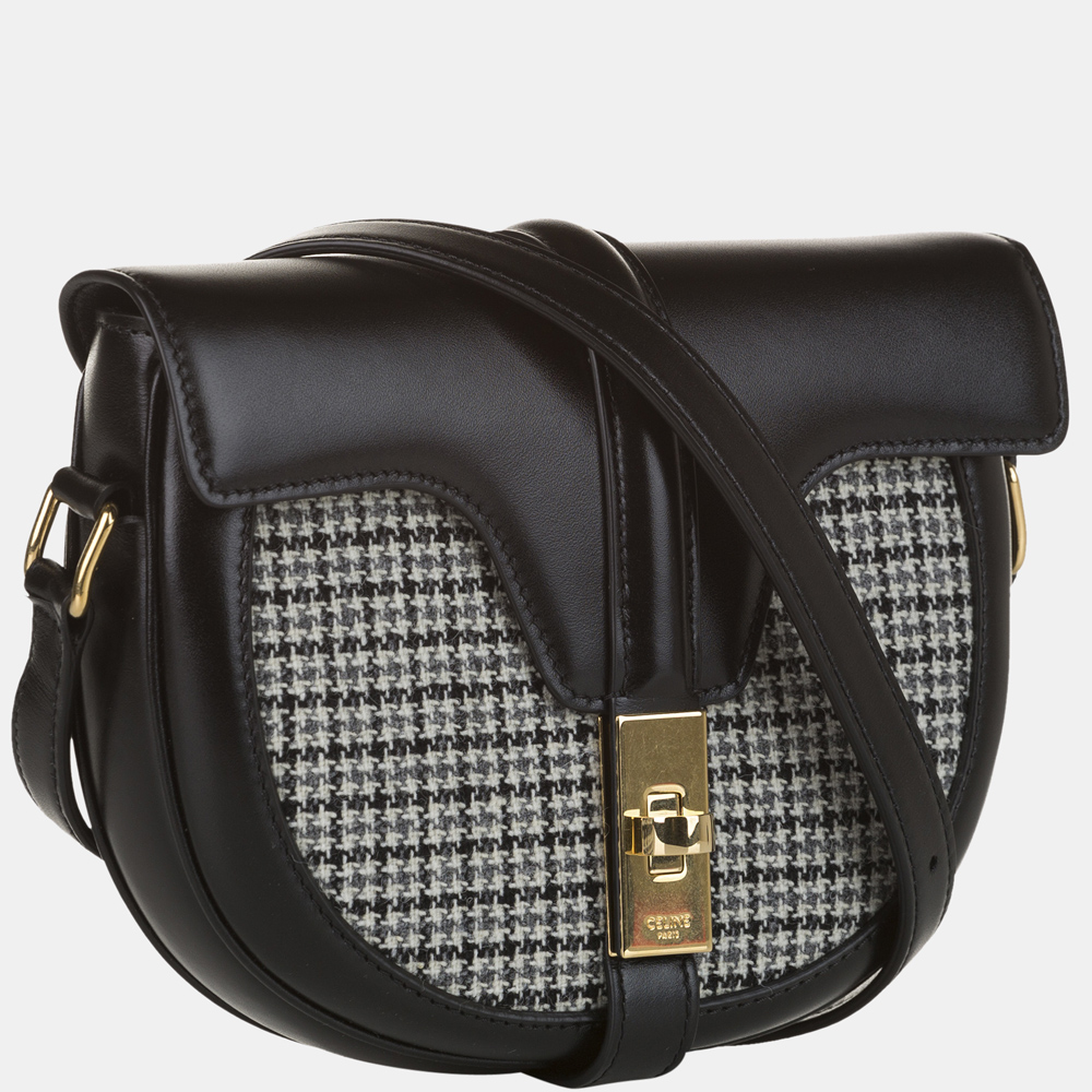 

Celine Black/White Small Besace 16 Tweed Crossbody Bag