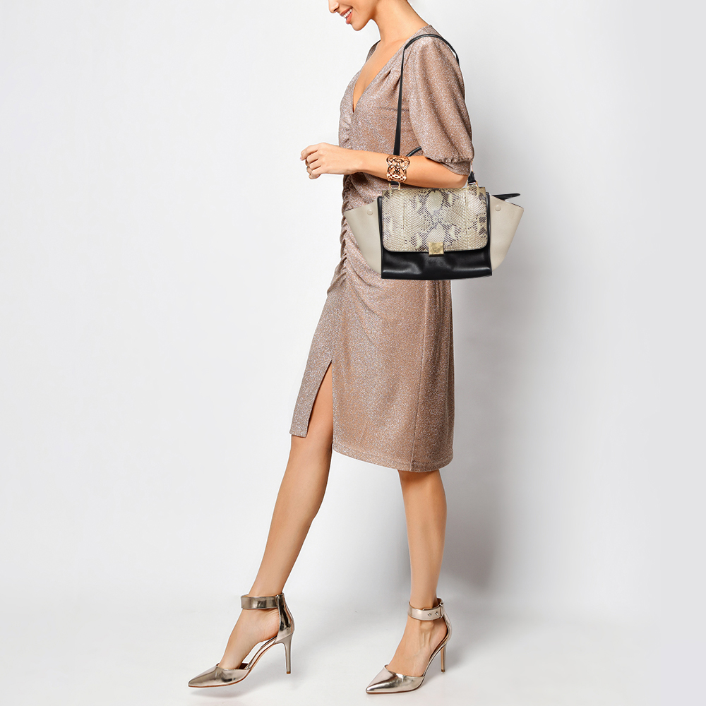 

Celine Tri Color Leather and Python Mini Trapeze Top Handle Bag, Multicolor
