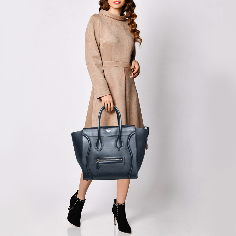 

Celine Navy Blue Leather Mini Luggage Tote