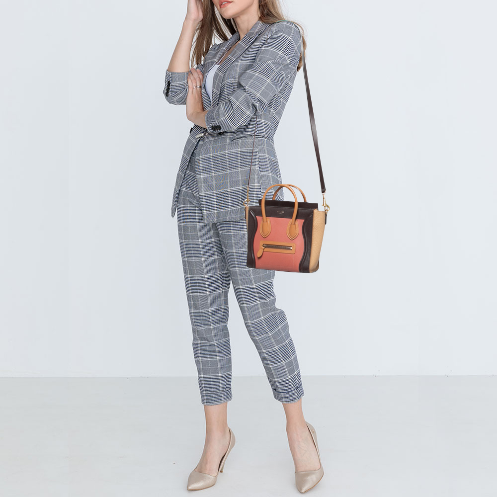 

Celine Brown/Beige Leather Nano Luggage Tote, Multicolor