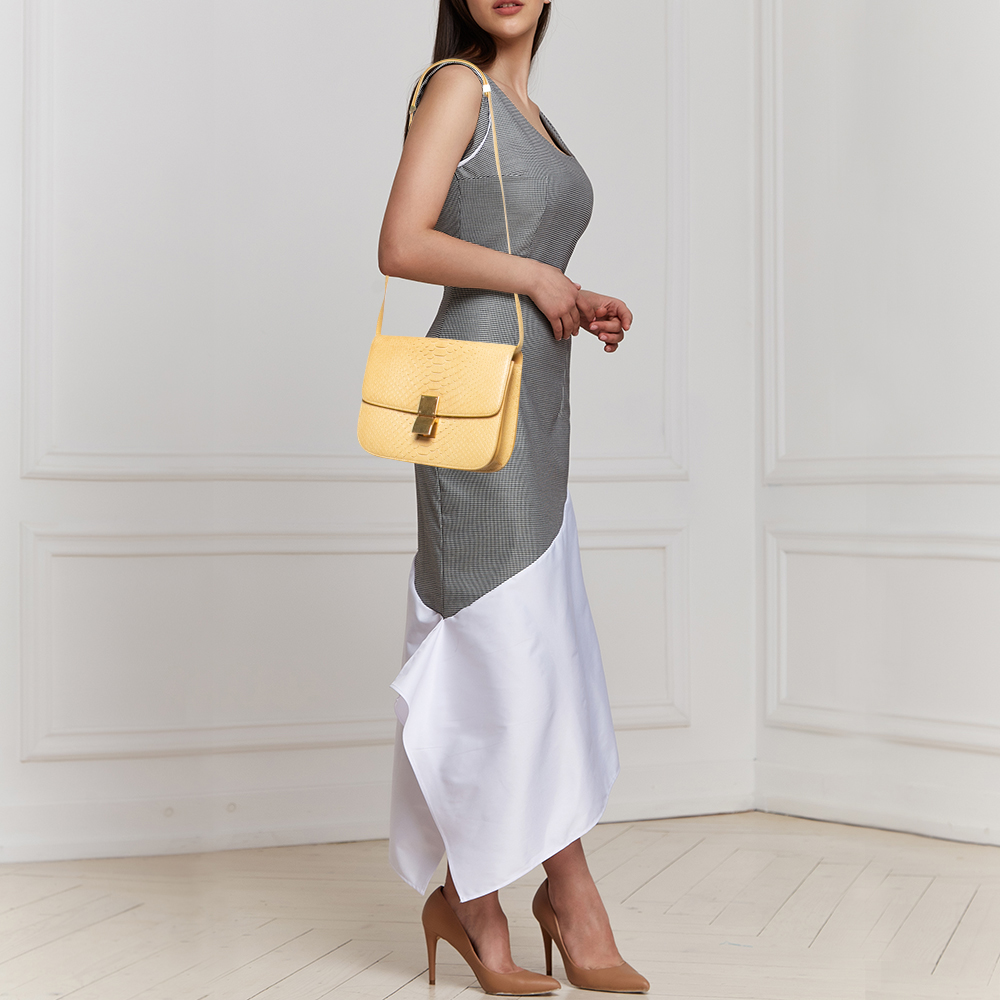 

Celine Yellow Python Medium Classic Box Shoulder Bag