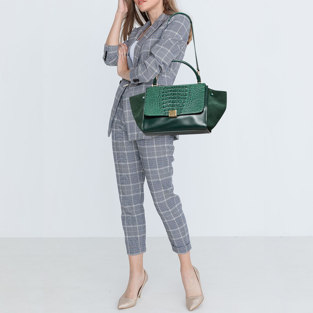 

Celine Green Alligator Leather and Suede Medium Trapeze Bag