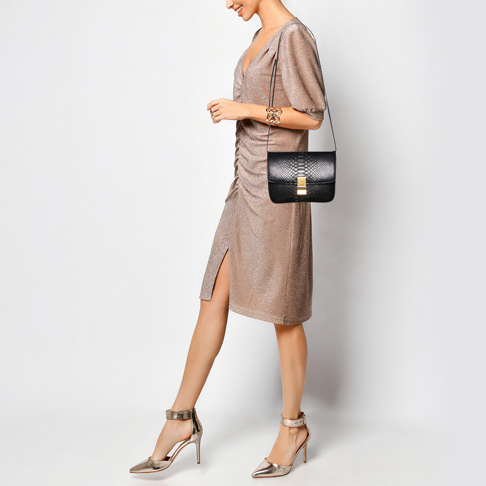 

Celine Black Python and Leather Medium Classic Box Shoulder Bag