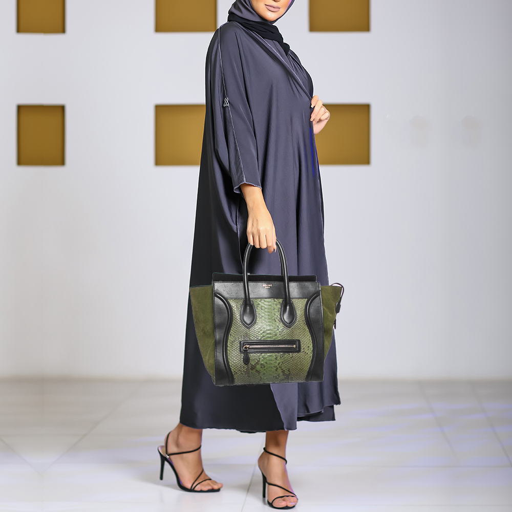

Celine Black/Green Python and Leather Mini Luggage Tote