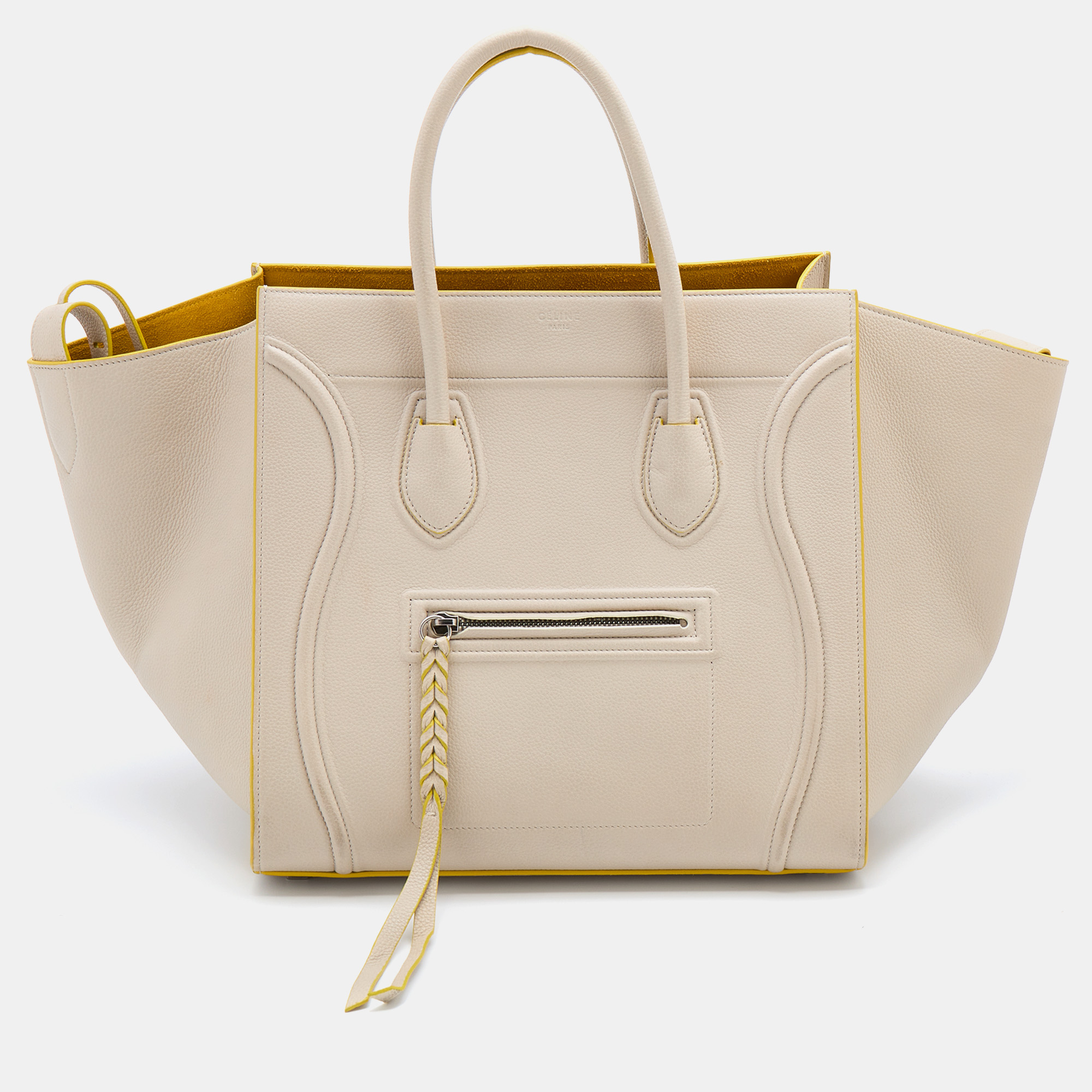 Pre Owned Celine Off White Leather Medium Phantom Luggage Tote