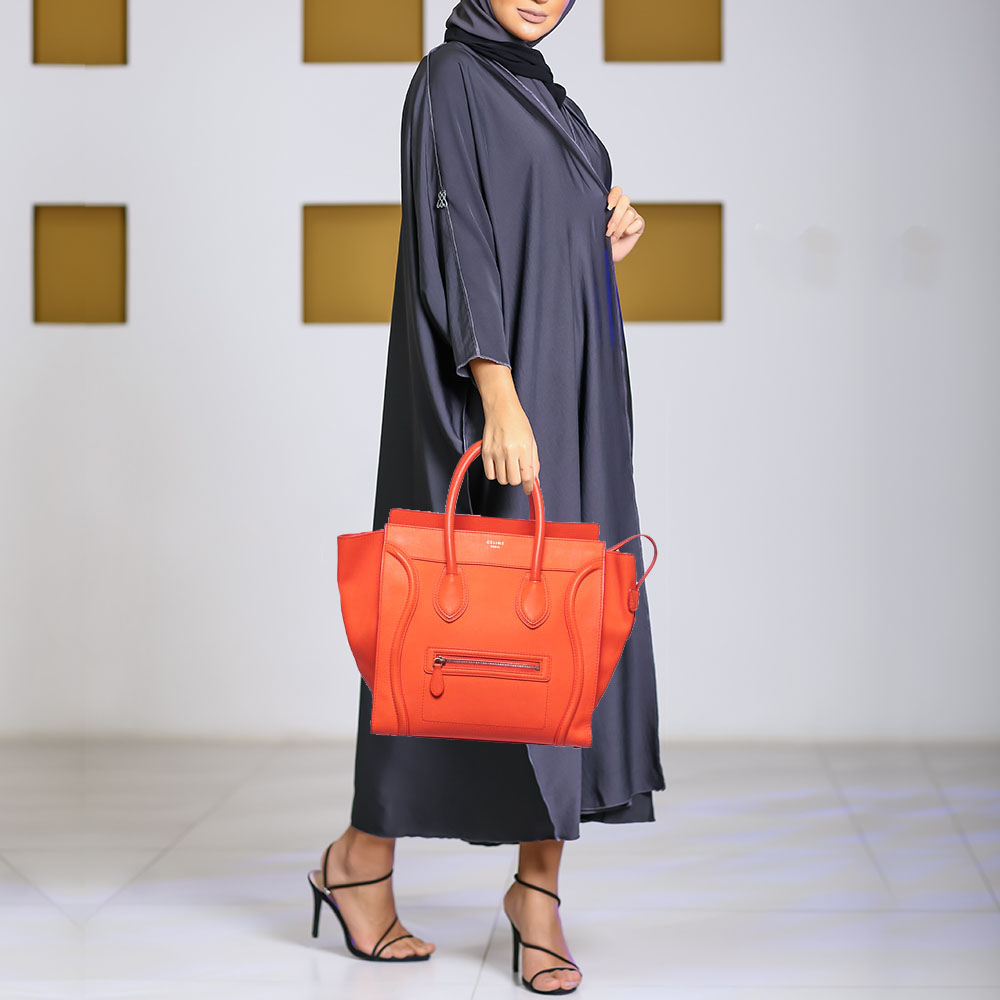 

Celine Neon Orange Leather Mini Luggage Tote