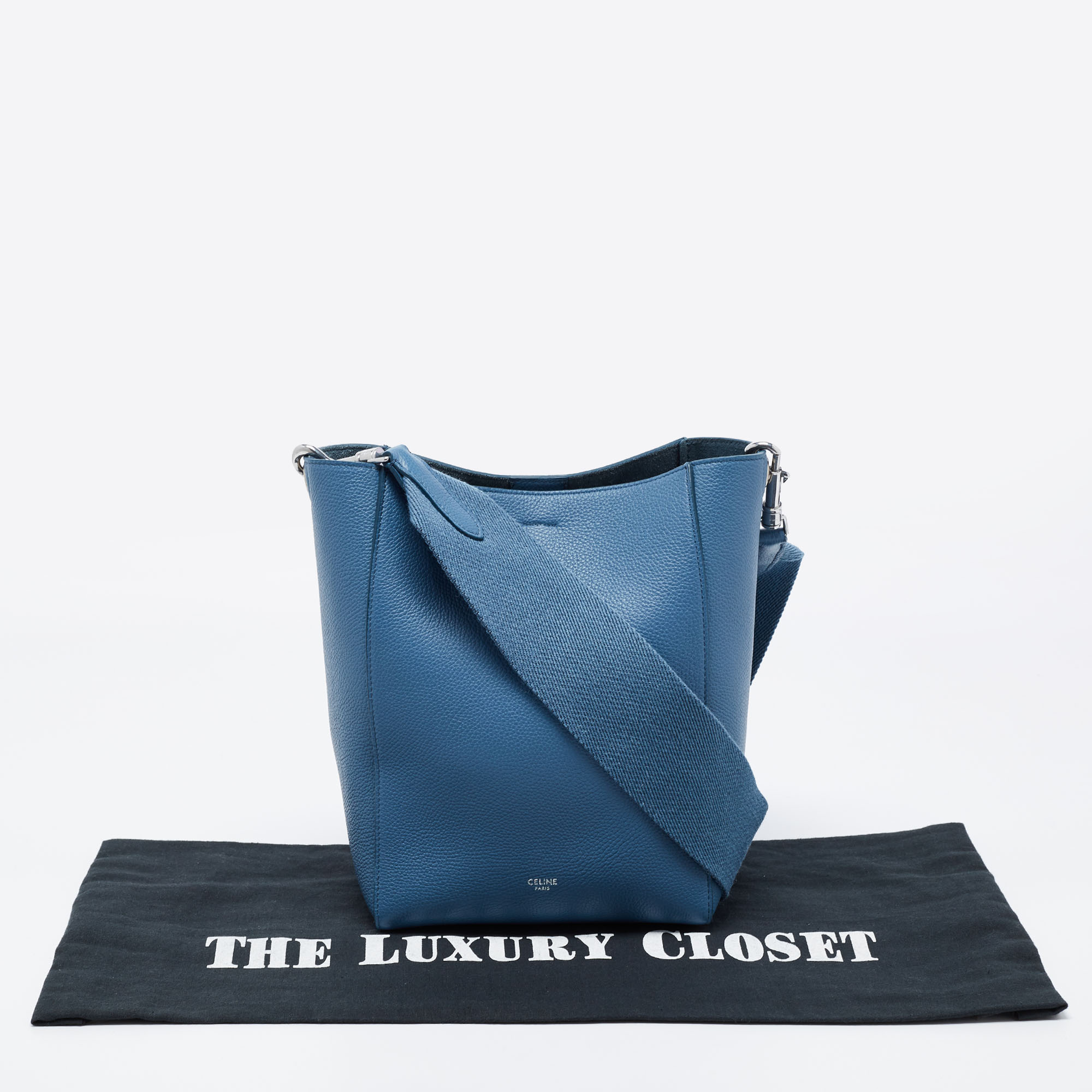 Handbags Céline Celine Small Sangle Bucket Bag in 'Arctic Blue' Leather