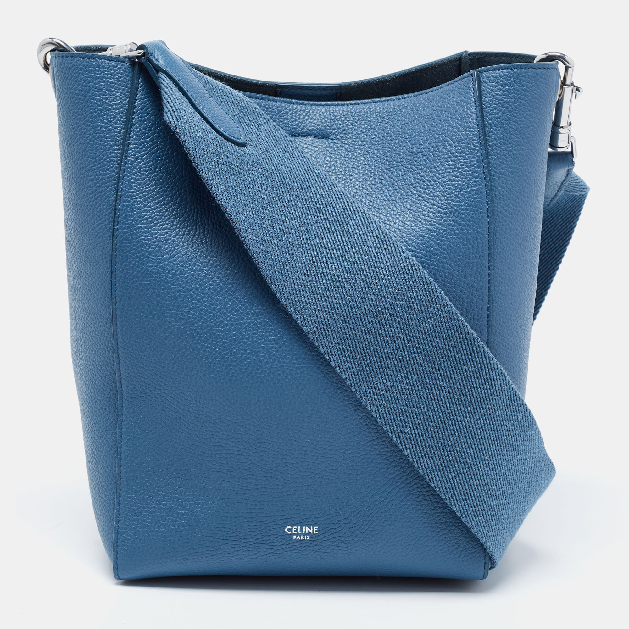 Celine Blue Leather Small Sangle Bucket Bag Celine