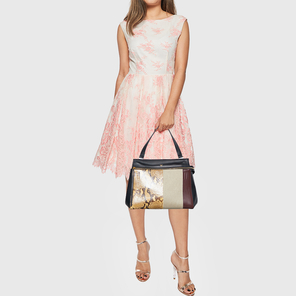 

Celine Multicolor Leather and Python Large Edge Top Handle Bag
